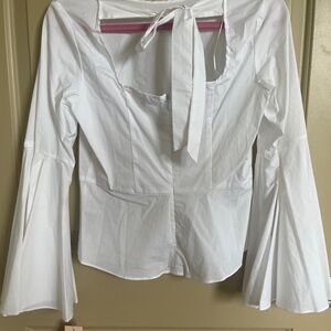 Nanette Lepore White Blouse with Bell Sleeves and Tie Front